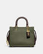 COACH®,ROGUE 25 IN REGENERATIVE LEATHER,Leather,Medium,Brass/Army Green Multi,Front View