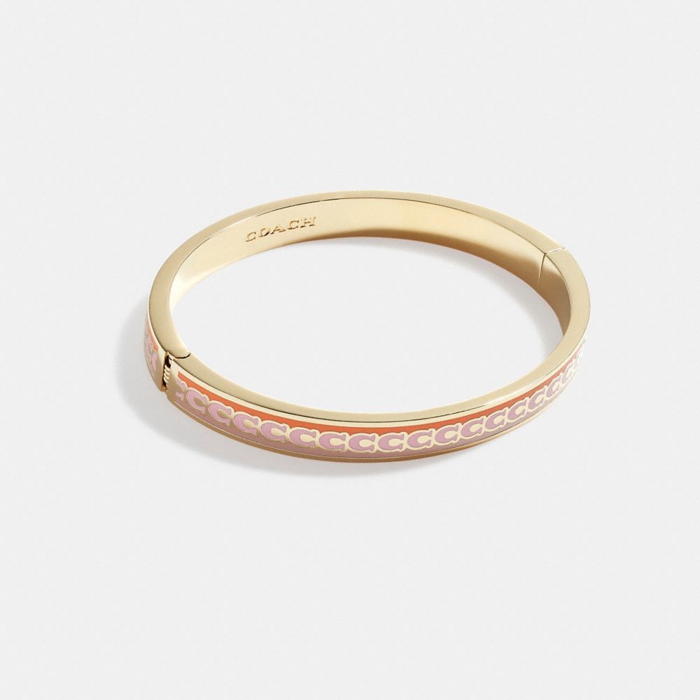 Coach 6mm Signature Enamel Bangle In Gold/orange Multi