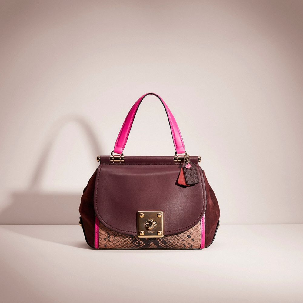 Floral Top Handle Color Block Satchel Bag with Detachable/Adjustable Shoulder Strap
