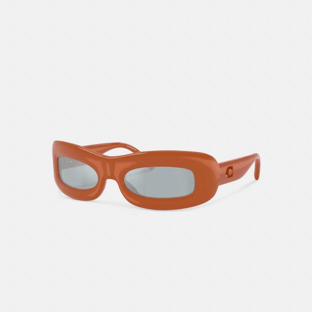 COACH®,Chunky Narrow Rectangle Sunglasses,Rectangle,Plastic,Metal,Integrated Nose Pads,Casual,Gray,Front View