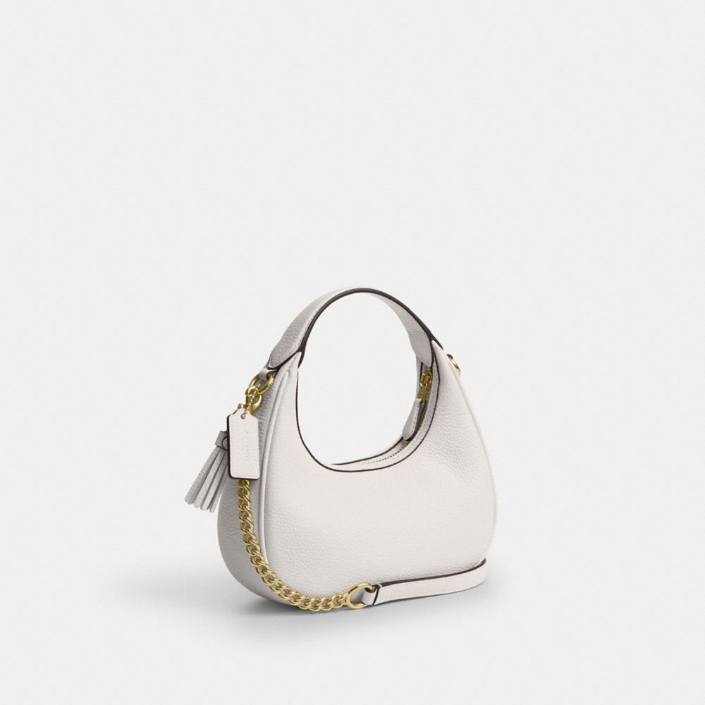 COACH®,Carmen Mini Crossbody Bag With Heart Rivets,Leather,Crossbody,Logo,Metal,Heart Embellishment,Compact,Gold Metal,Day...,Cream,Angle View