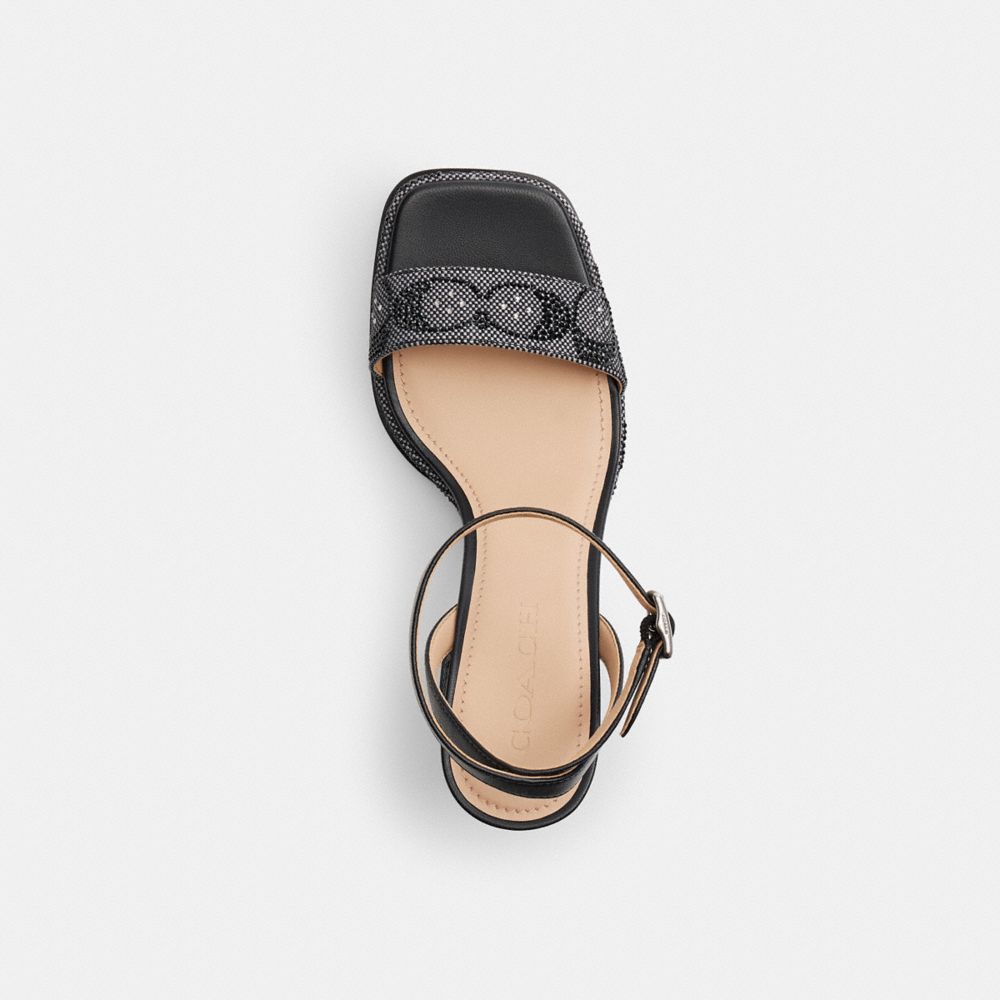 COACH®,Platform Sandal In Crystal Signature Jacquard,Recycled Polyester,Rubber,Leather,Cotton,Sandals,Fabric,Logo,Rhinesto...,Black,Inside View,Top View