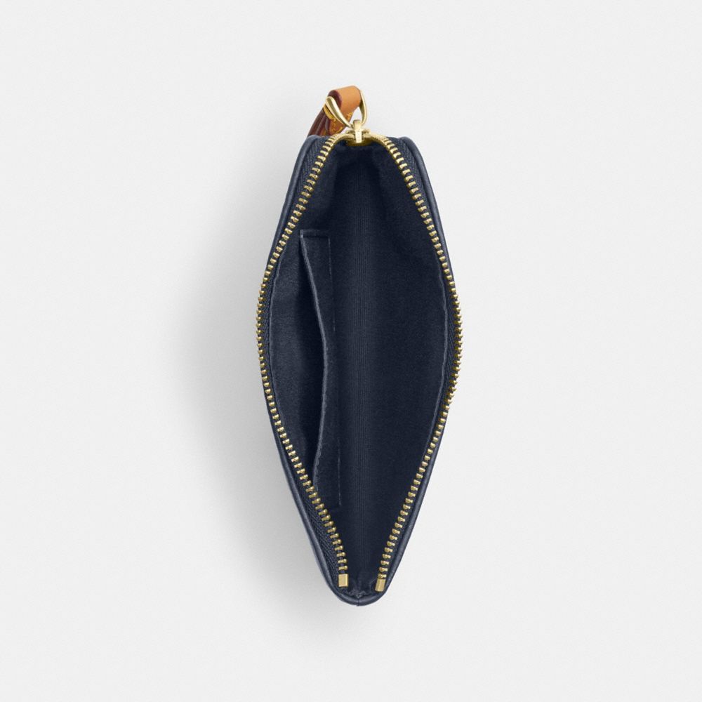 COACH®,Corner Zip Wristlet In Signature Denim,Leather,Cotton,Denim,Pouch,Wristlet,Metal,Logo,Casual,Blue,Inside View,Top View
