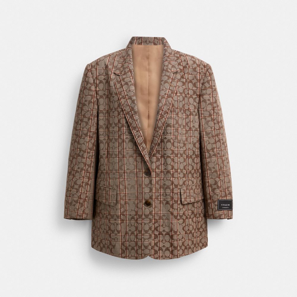 COACH®,Signature C Plaid Single Breasted Blazer,,Front View