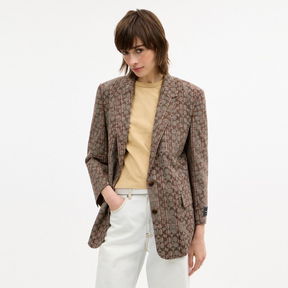 COACH®,Signature C Plaid Single Breasted Blazer,,Scale View