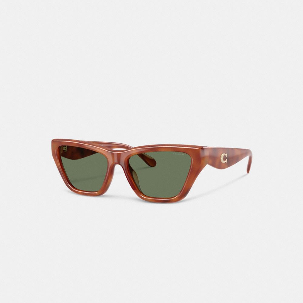 COACH®,C Hardware Cat Eye Sunglasses,Cat Eye,Plastic,Metal,Logo,Integrated Nose Pads,Casual,Olive,Front View