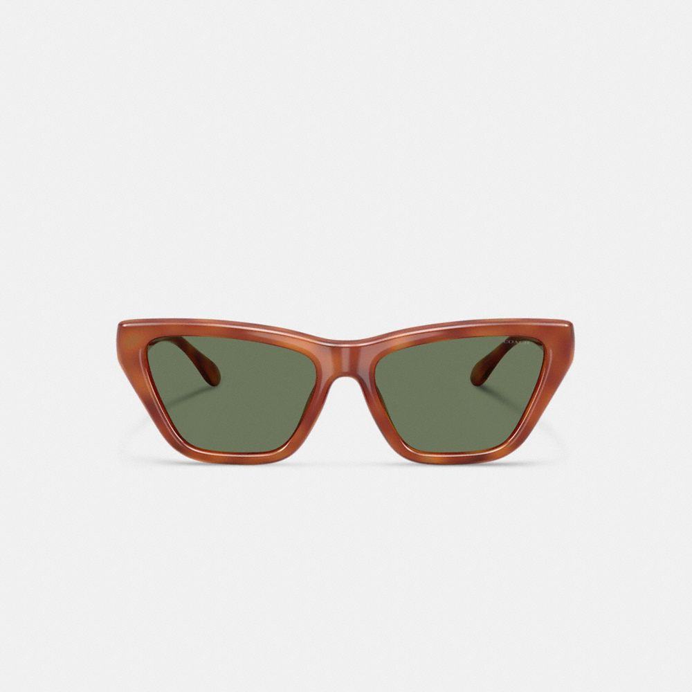 COACH®,C Hardware Cat Eye Sunglasses,Cat Eye,Plastic,Metal,Logo,Integrated Nose Pads,Casual,Olive,Inside View,Top View