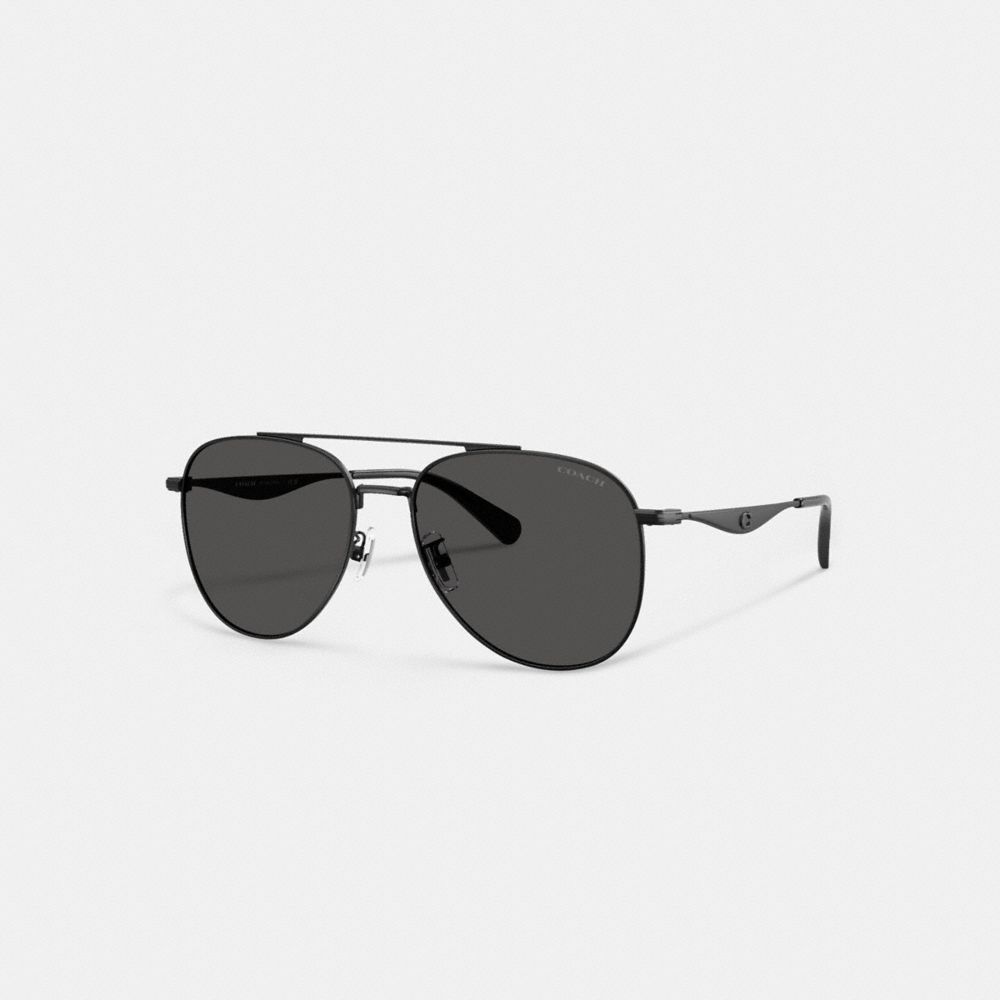 COACH®,C Hardware Metal Pilot Sunglasses,Aviator,Metal Material,Logo,Gold Metal,Casual,Black,Front View