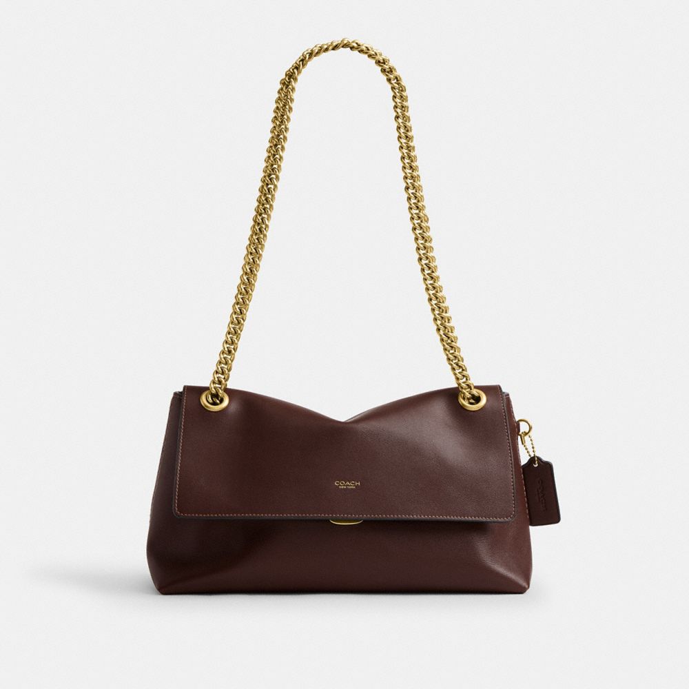 COACH®,Chelsea Shoulder Bag 30 With Chain,Leather,Suede,Shoulder Bag,Lined,Brass,Day Party,Brown,Front View