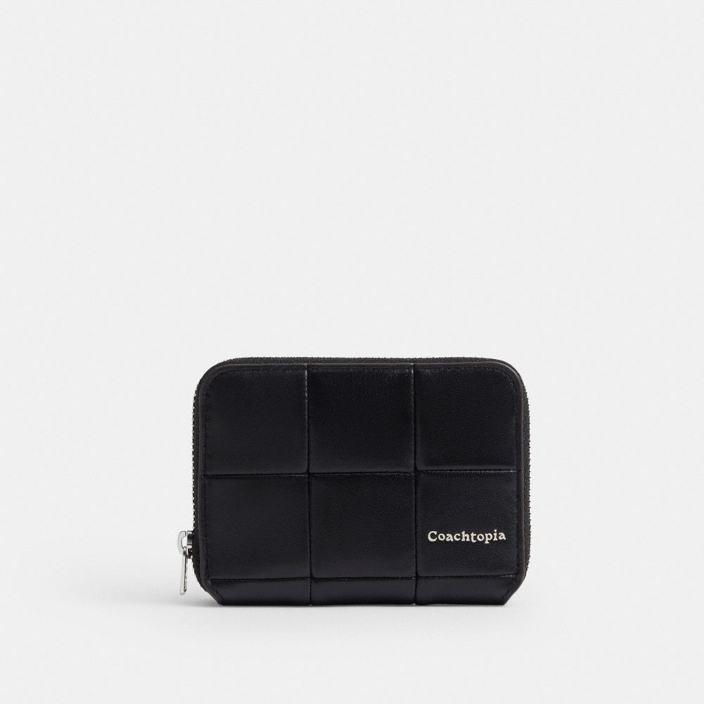 COACH®,Zip Around Wallet In Upcrafted Leather,Recycled Polyester,Leather,Coin,Casual,Black,Front View