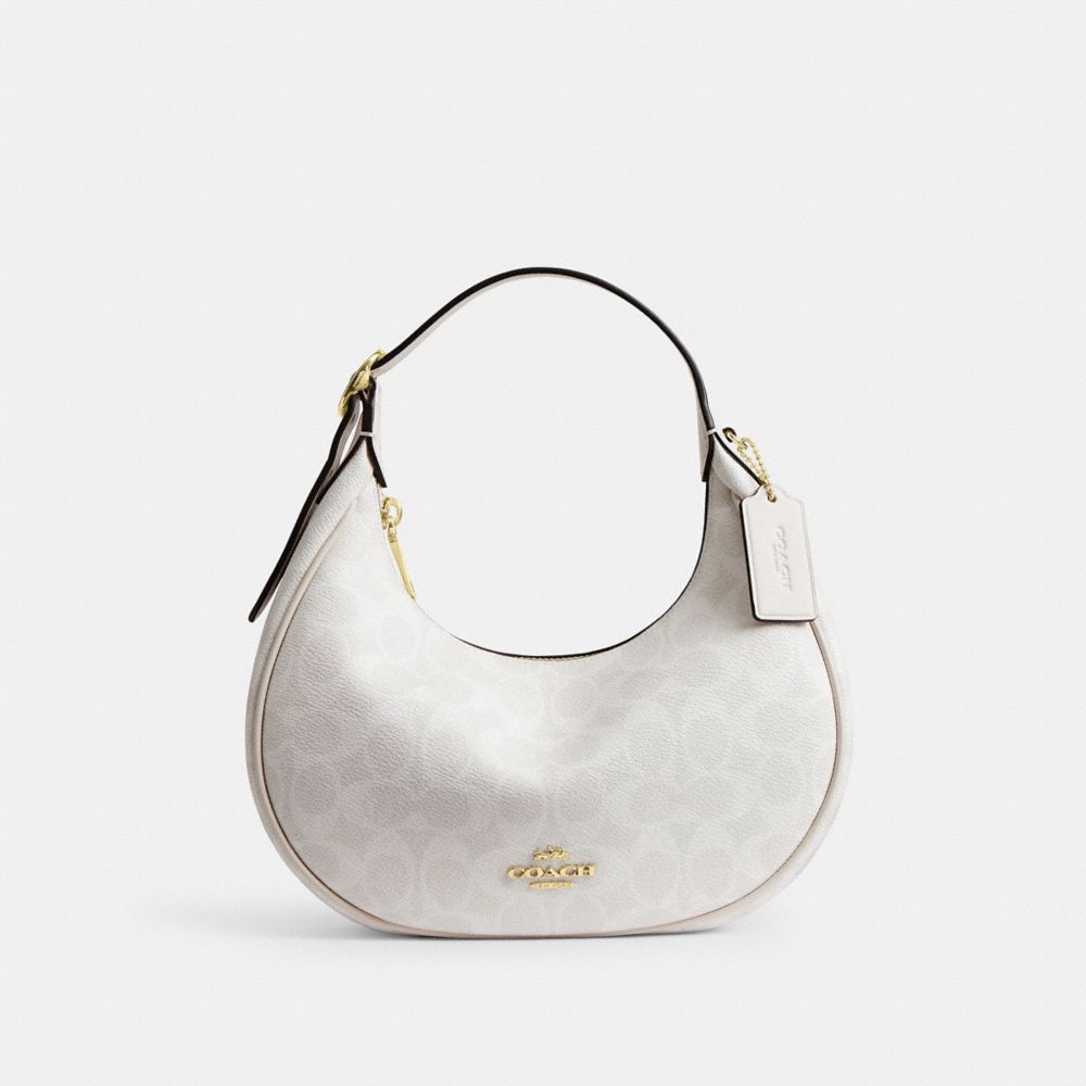 COACH®,Emily Shoulder Bag In Signature Canvas,Leather,Recycled Polyester,Canvas,Shoulder Bag,Metal,Pendant,Piping,Logo,Sus...,,Front View