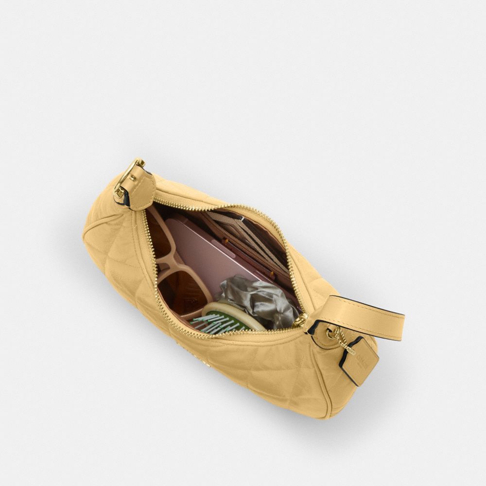 COACH®,Emily Shoulder Bag With Quilting,Recycled Polyester,Leather,Hobo,Pendant,Metal,Sustainable,Adjustable,Gold Metal,Da...,Beige,Inside View,Top View