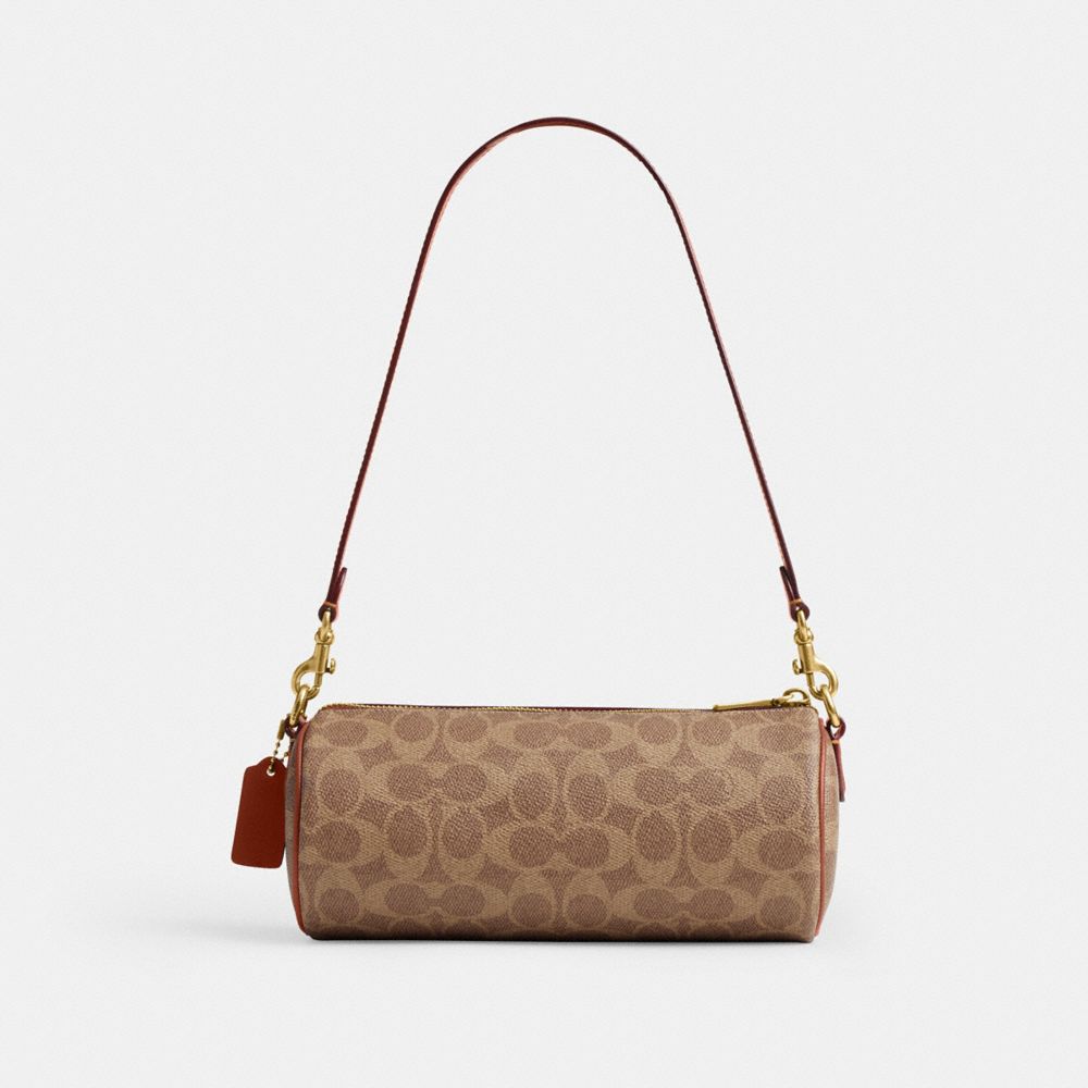 COACH®,Barrel Bag In Signature Canvas,Leather,Canvas,Lining Canvas,Cotton,Barrel Bag,Pendant,Piping,Logo,Adjustable,Brass,...,,Back View