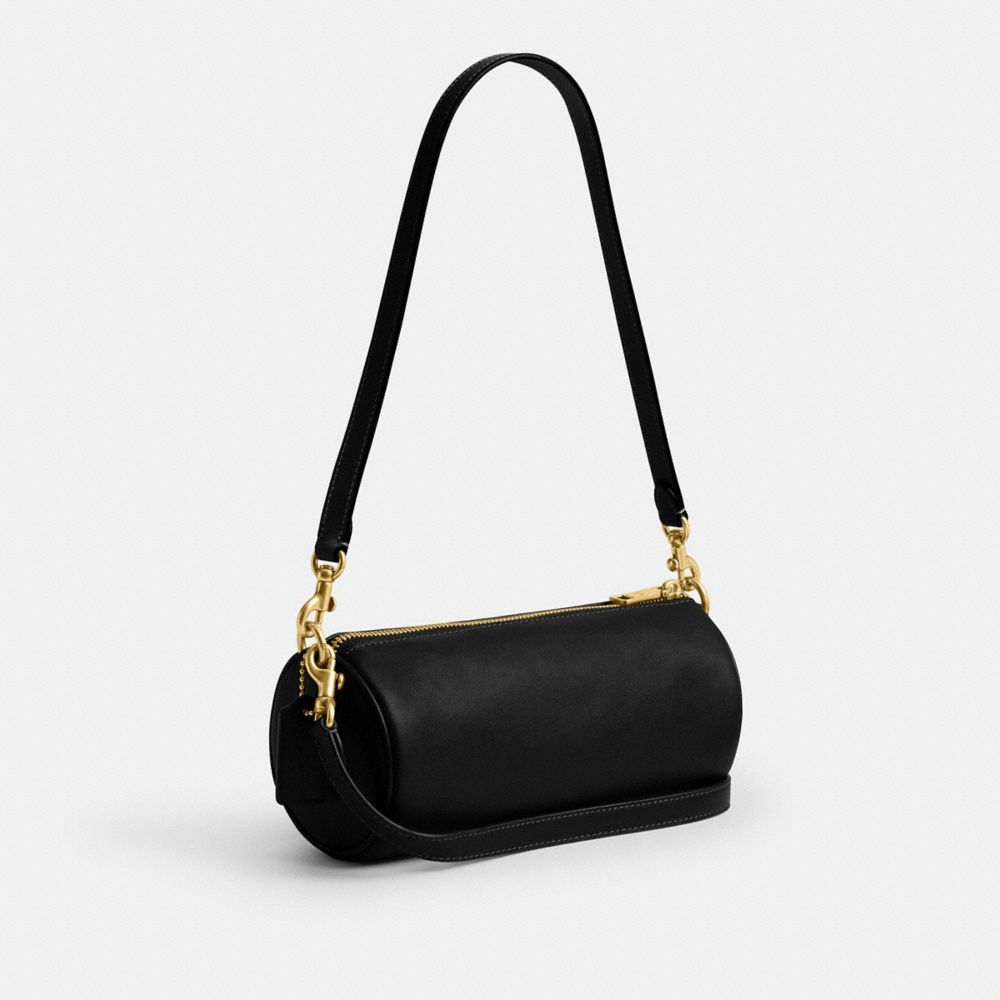 COACH®,Barrel Bag,Leather,Barrel Bag,Pendant,Adjustable,Brass,Casual,Black,Angle View