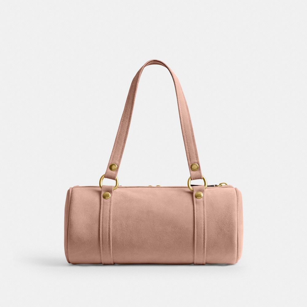 COACH®,Kisslock Barrel Bag,Lining Cotton Knit,Lining Cotton,Suede,Barrel Bag,Pendant,Brass,Day Party,Blush,Back View