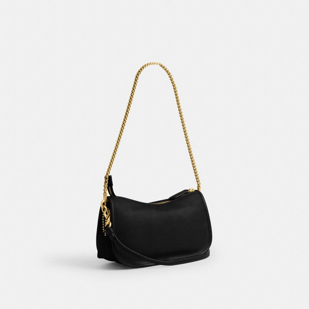 COACH®,Twin Turnlock Waverly Bag,Leather,Lining Cotton,Shoulder Bag,Pendant,Adjustable,Compact,Sustainable,Brass,Gold Meta...,Black,Angle View