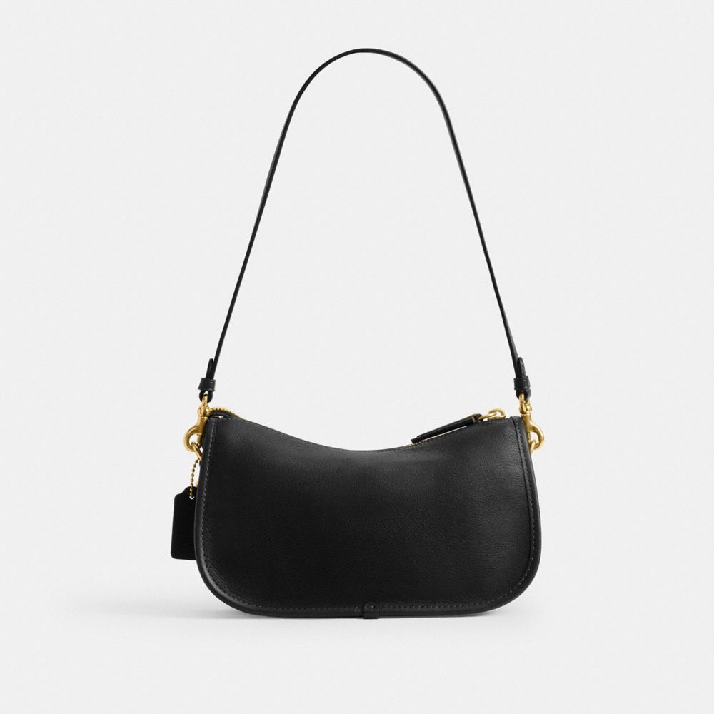 COACH®,Twin Turnlock Waverly Bag,Leather,Lining Cotton,Shoulder Bag,Pendant,Adjustable,Compact,Sustainable,Brass,Gold Meta...,Black,Back View