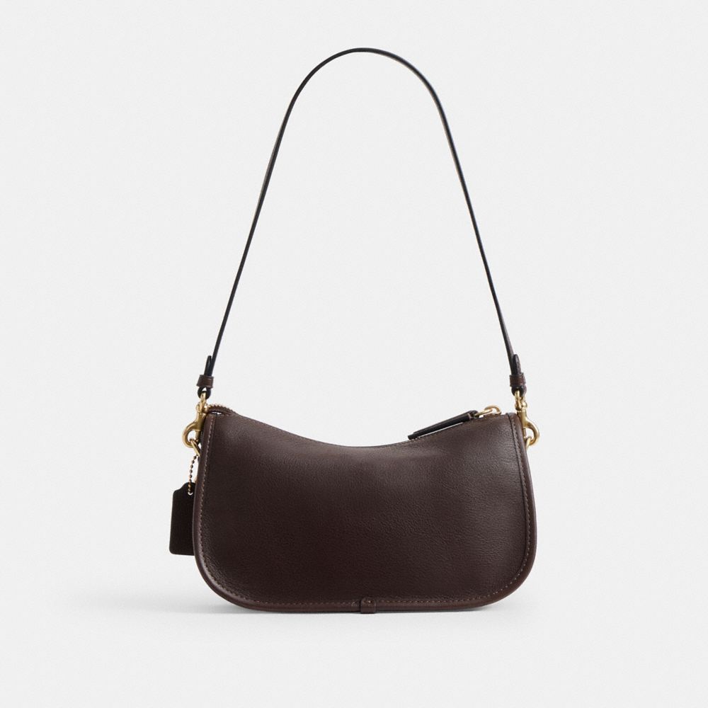 COACH®,Twin Turnlock Waverly Bag,Leather,Lining Cotton,Shoulder Bag,Pendant,Adjustable,Compact,Sustainable,Brass,Gold Meta...,Brown,Back View