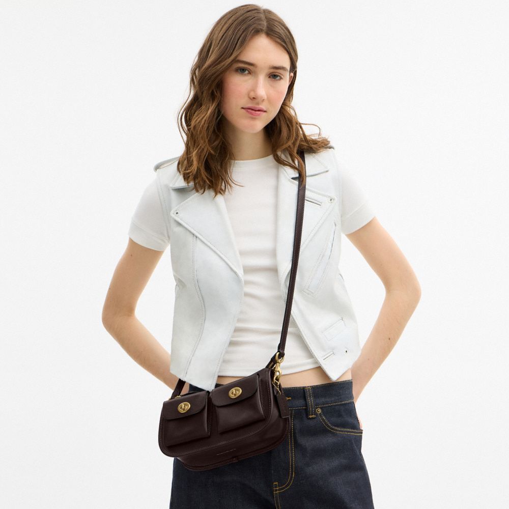 COACH®,Twin Turnlock Waverly Bag,Leather,Lining Cotton,Shoulder Bag,Pendant,Adjustable,Compact,Sustainable,Brass,Gold Meta...,Brass/Vanilla