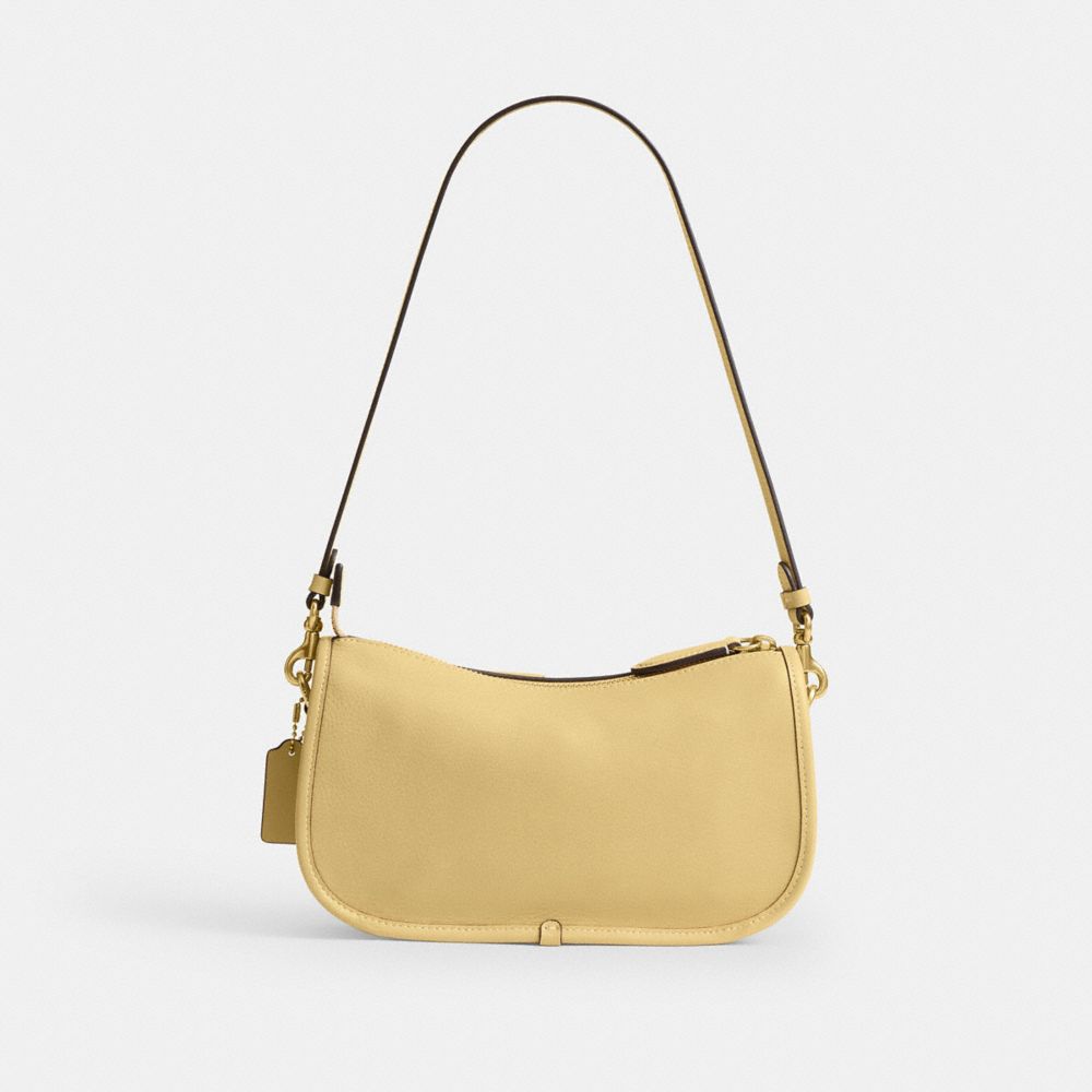 COACH®,Twin Turnlock Waverly Bag,Leather,Lining Cotton,Shoulder Bag,Pendant,Adjustable,Compact,Sustainable,Brass,Gold Meta...,Beige,Back View