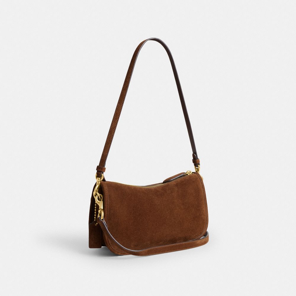 COACH®,Twin Turnlock Waverly Bag,Suede,Leather,Shoulder Bag,Metal Material,Pendant,Compact,3 in 1,Adjustable,Gold Metal,Br...,Brown,Angle View