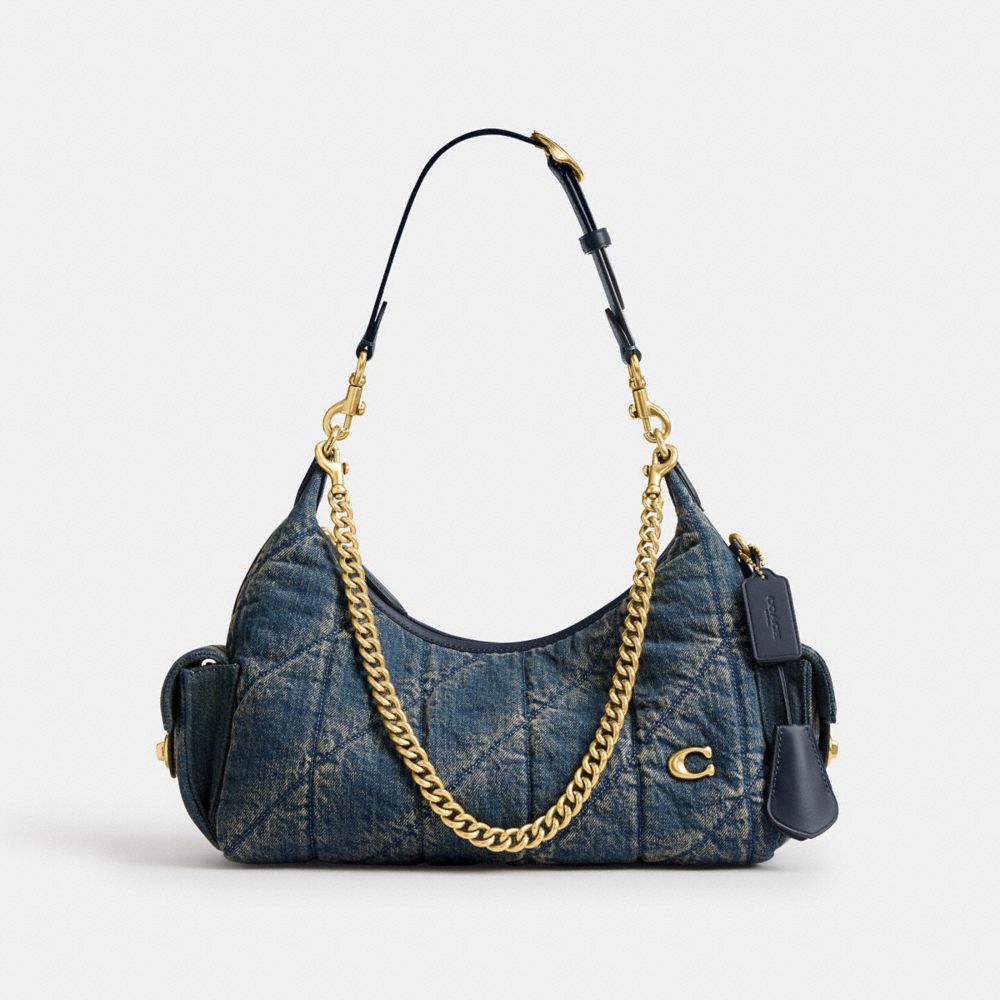 COACH®,Pocket Juliet Bag 30 In Regenerative Cotton Denim With Quilting,,Front View