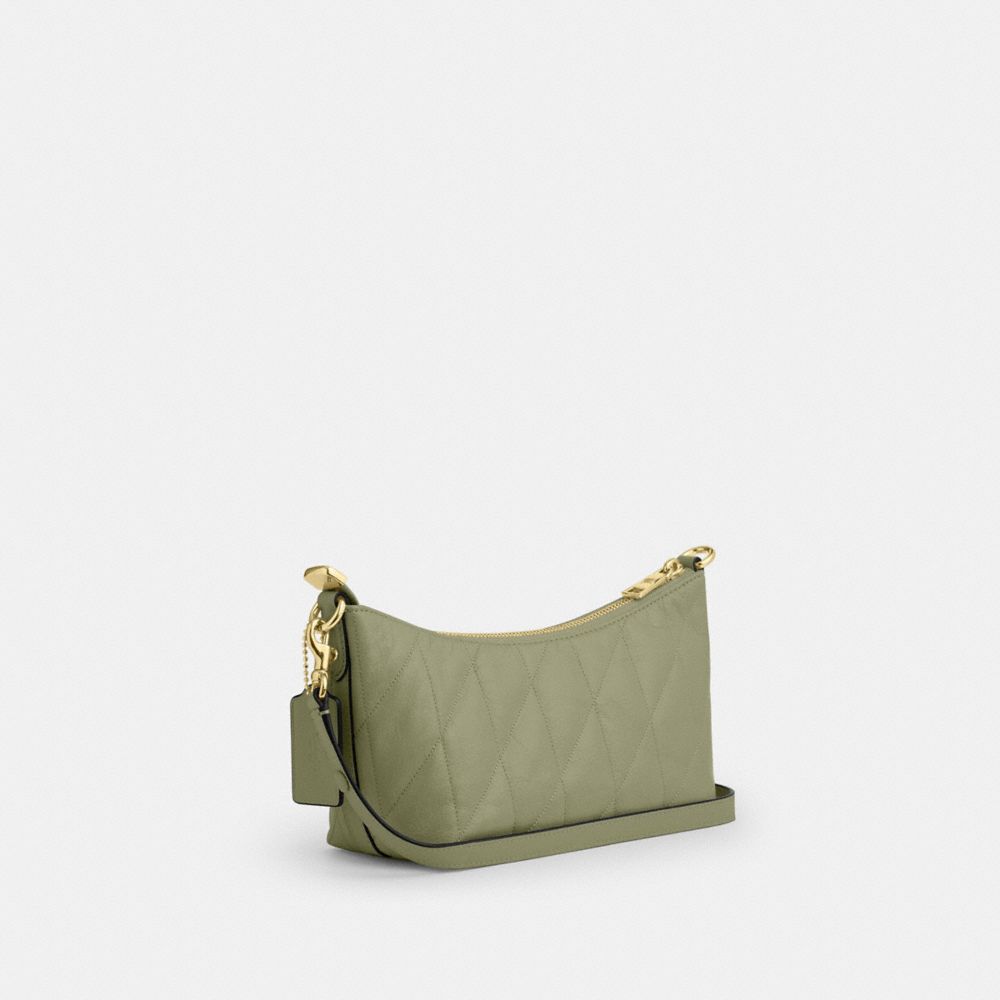 COACH®,Caitlin Shoulder Bag With Quilting,Lining Recycled Polyester,Recycled Polyester,Shoulder Bag,Logo,Chain Detail,Shou...,Olive,Angle View