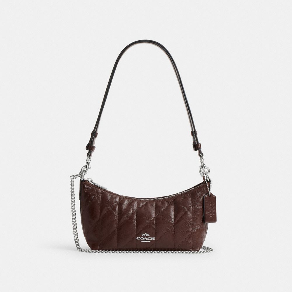 COACH®,Caitlin Shoulder Bag With Quilting,Lining Recycled Polyester,Recycled Polyester,Shoulder Bag,Logo,Chain Detail,Shou...,Brown,Front View