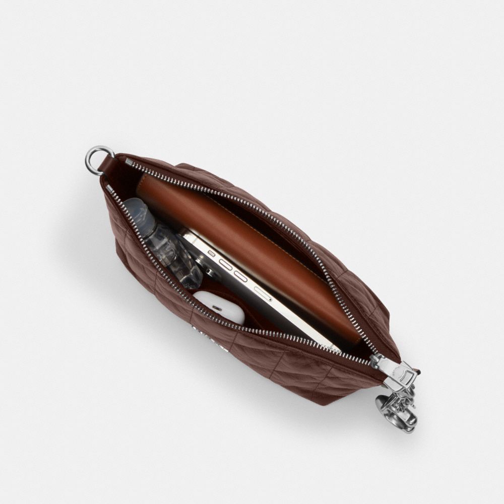 COACH®,Caitlin Shoulder Bag With Quilting,Lining Recycled Polyester,Recycled Polyester,Shoulder Bag,Logo,Chain Detail,Shou...,Brown,Inside View,Top View