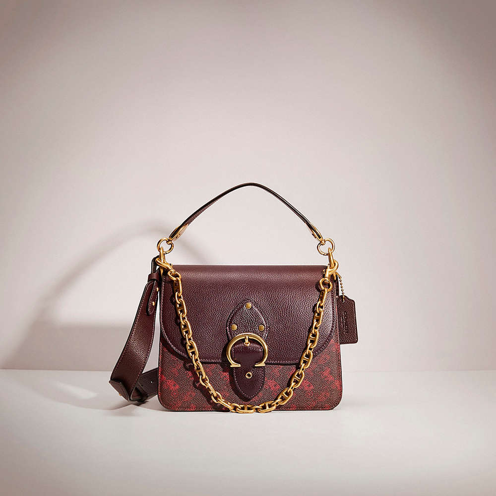 Coach Restored Beat Shoulder Bag With Horse And Carriage Print In Brass/oxblood Cranberry