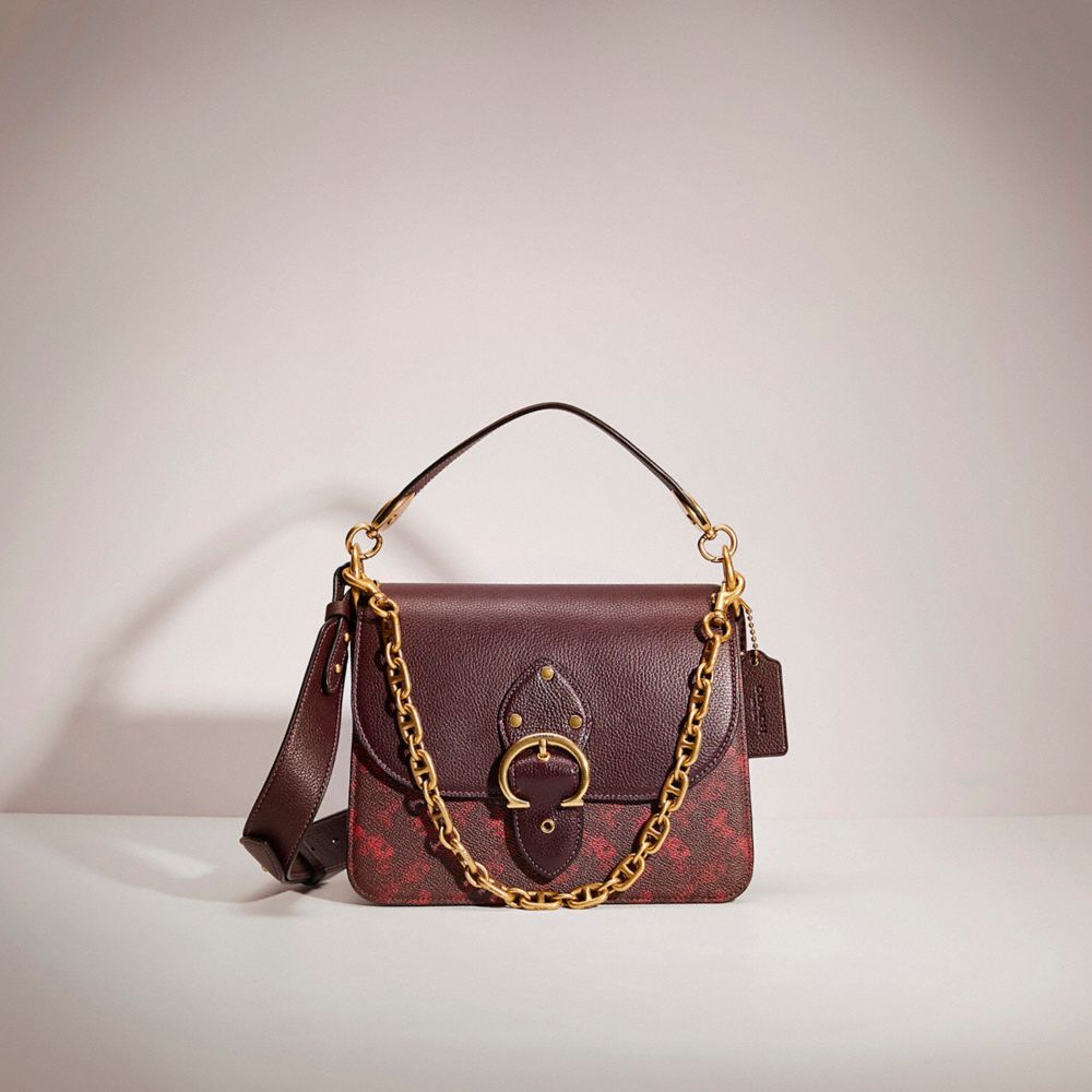 Coach Restored Beat Shoulder Bag With Horse And Carriage Print In Brass/oxblood Cranberry