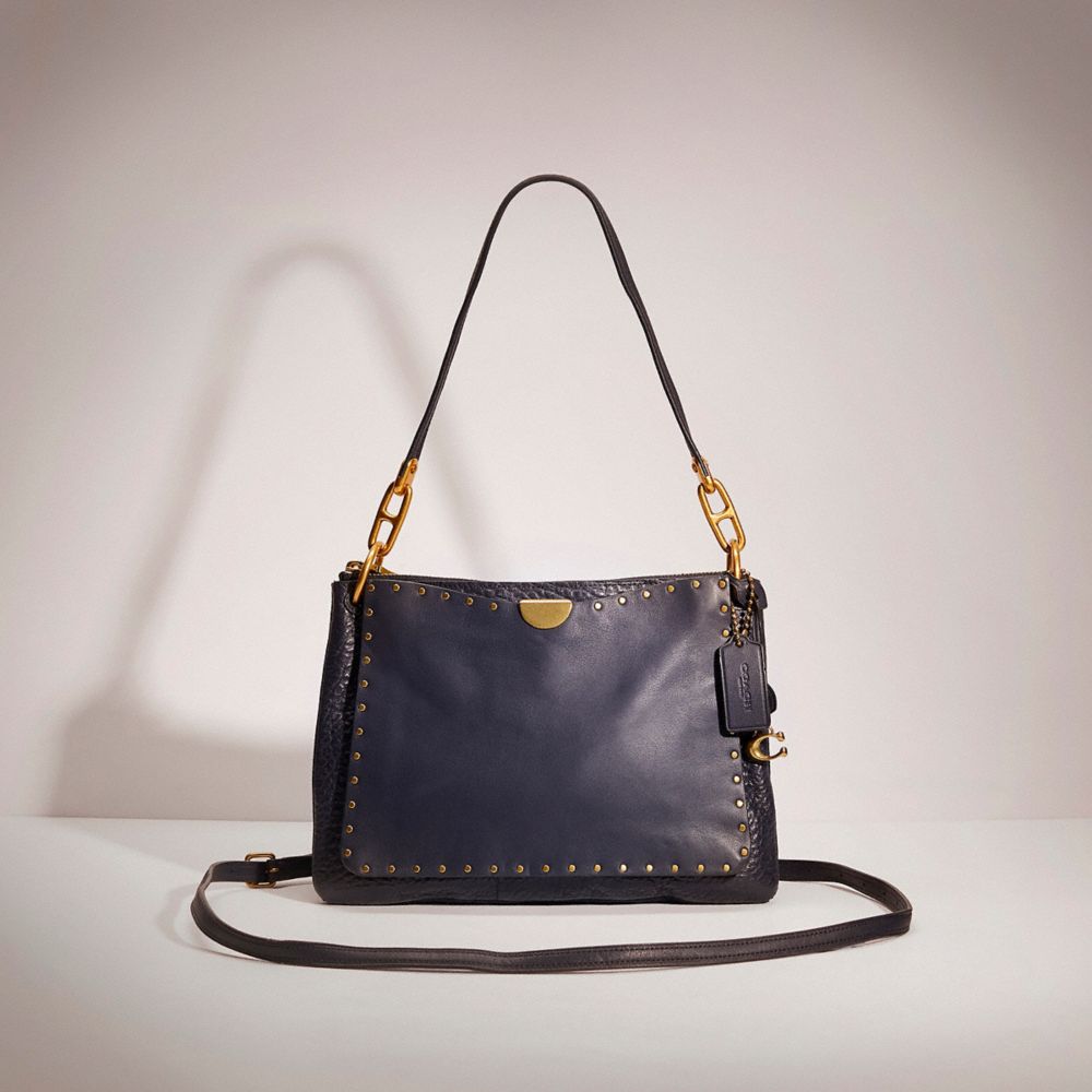 Coach Restored Dreamer Shoulder Bag With Rivets In Brass/midnight Navy