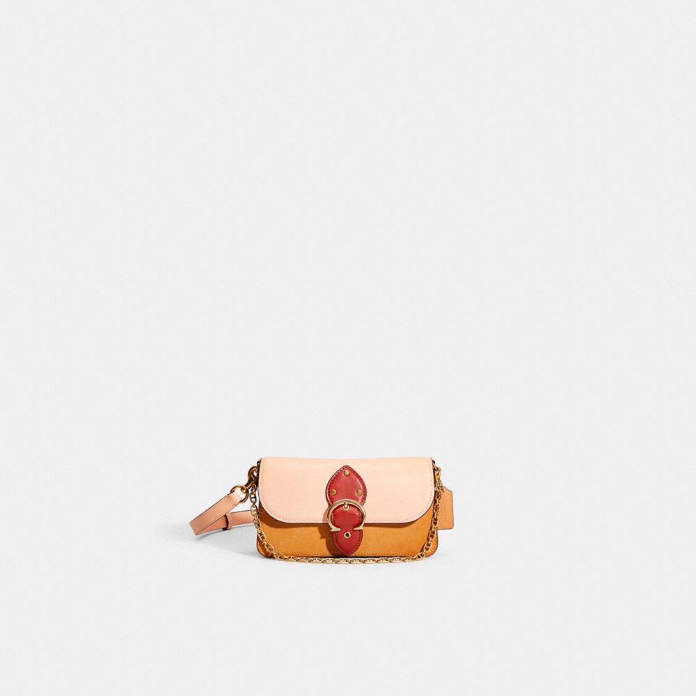 Coach Restored Beat Crossbody Clutch In Colorblock In Brass/blush Natural Multi