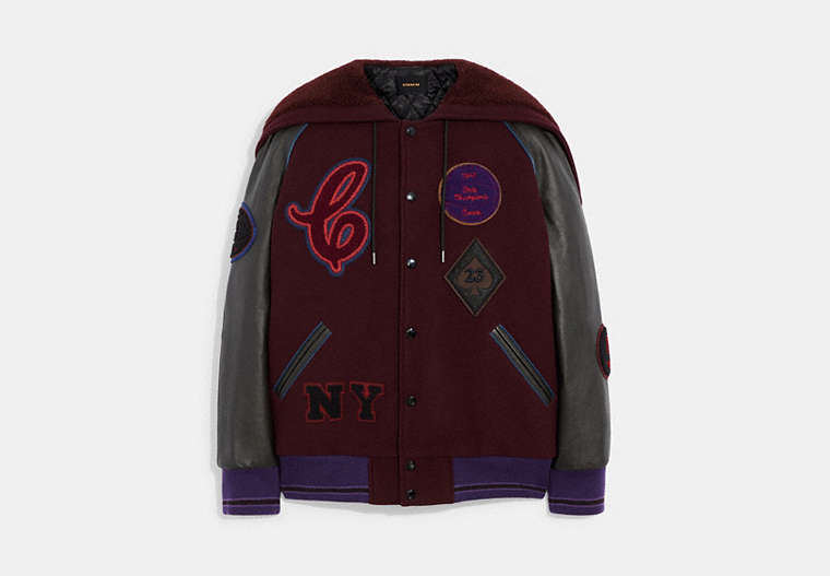 Hooded Varsity Jacket In Recycled Wool And Recycled Polyester