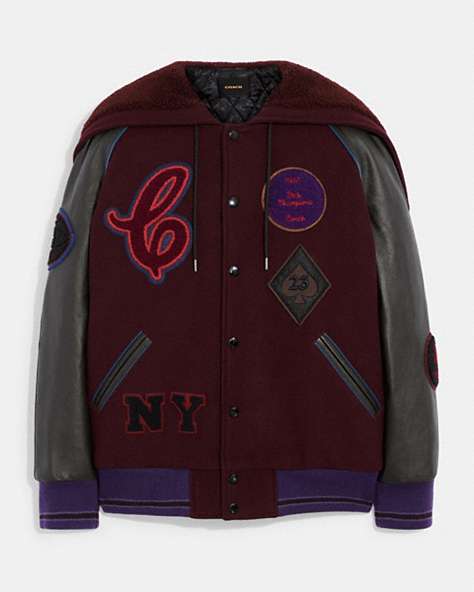 CoachHooded Varsity Jacket In Recycled Wool And Recycled Polyester