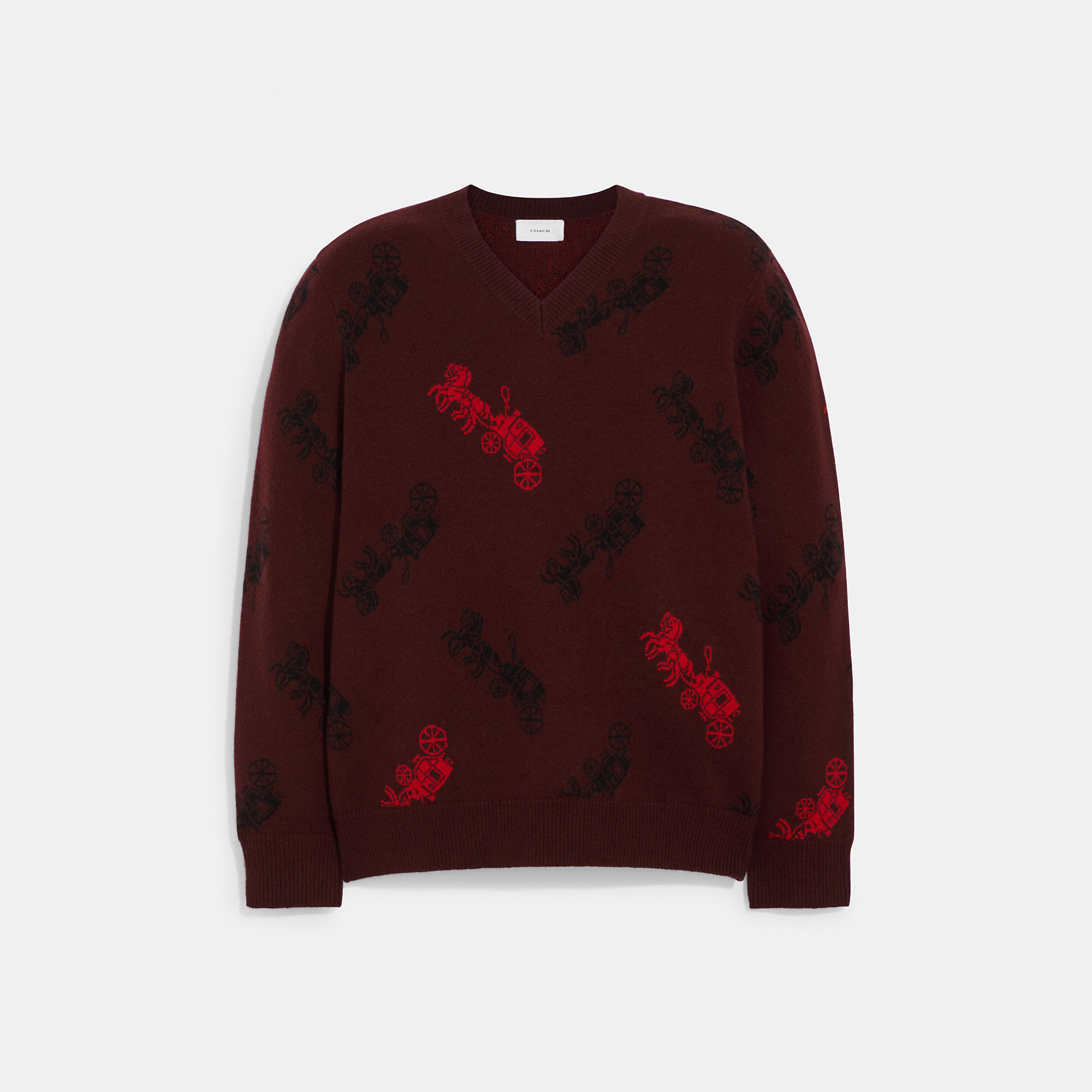 Coach Outlet Horse And Carriage V Neck Sweater In Red