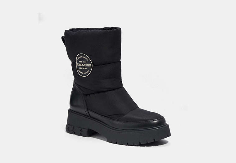 COACH®,RYA BOOT,mixedmaterial,Black,Front View