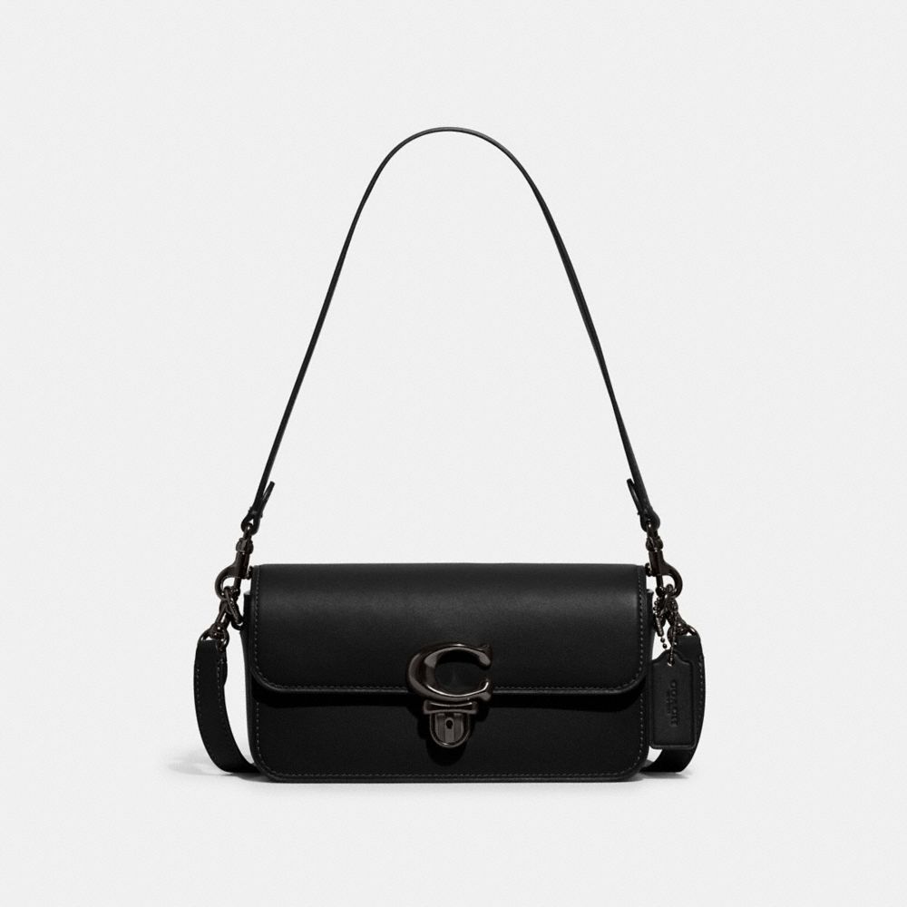 Women's Black Leather Square Baguette Shoulder Bag