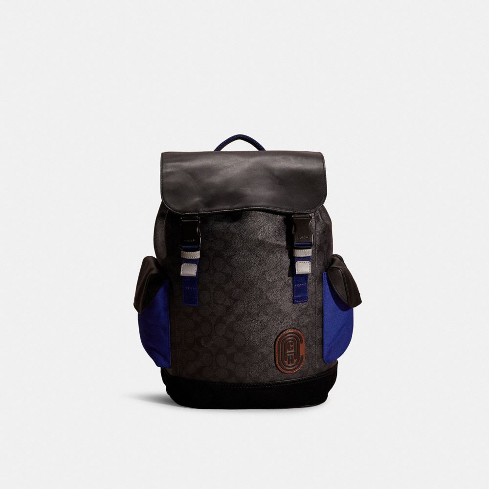 Coach Restored Rivington Backpack In Signature Canvas With  Patch In Black