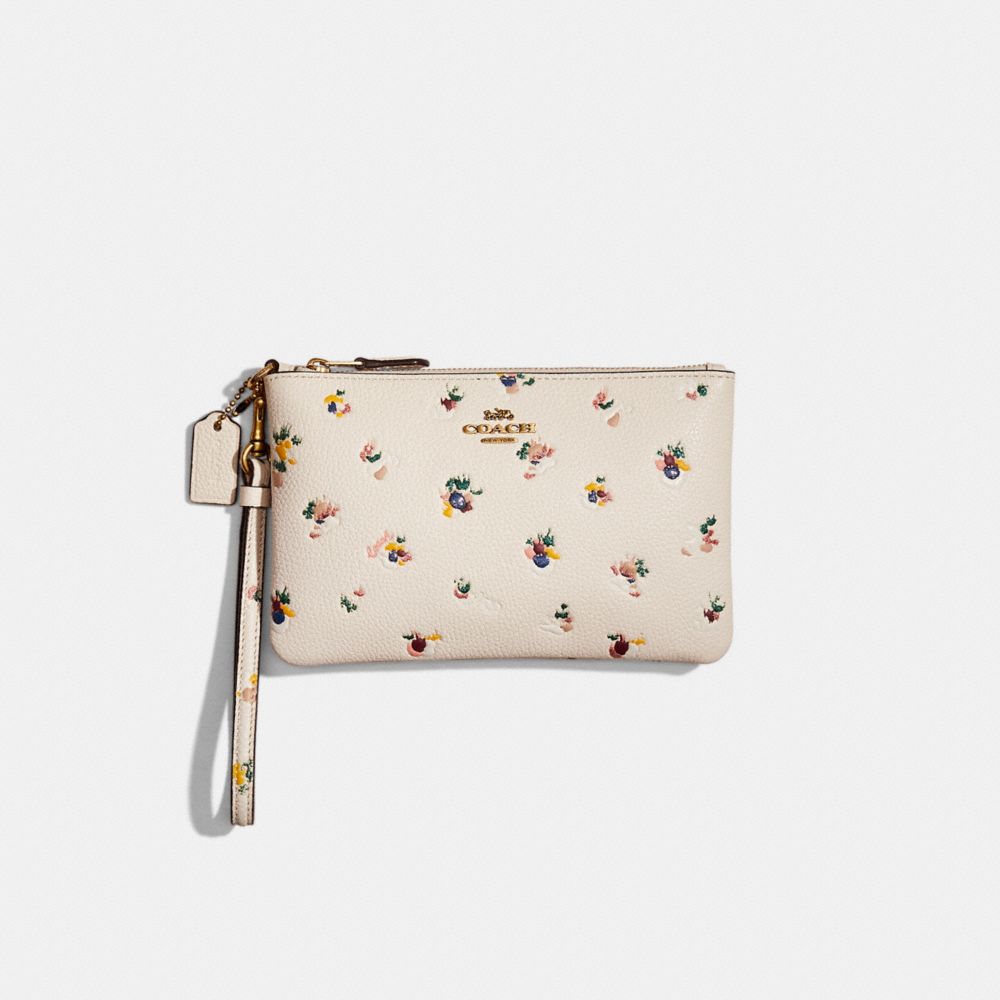 Coach Essential Small Wristlet With Floral Print In Brass/chalk Multi