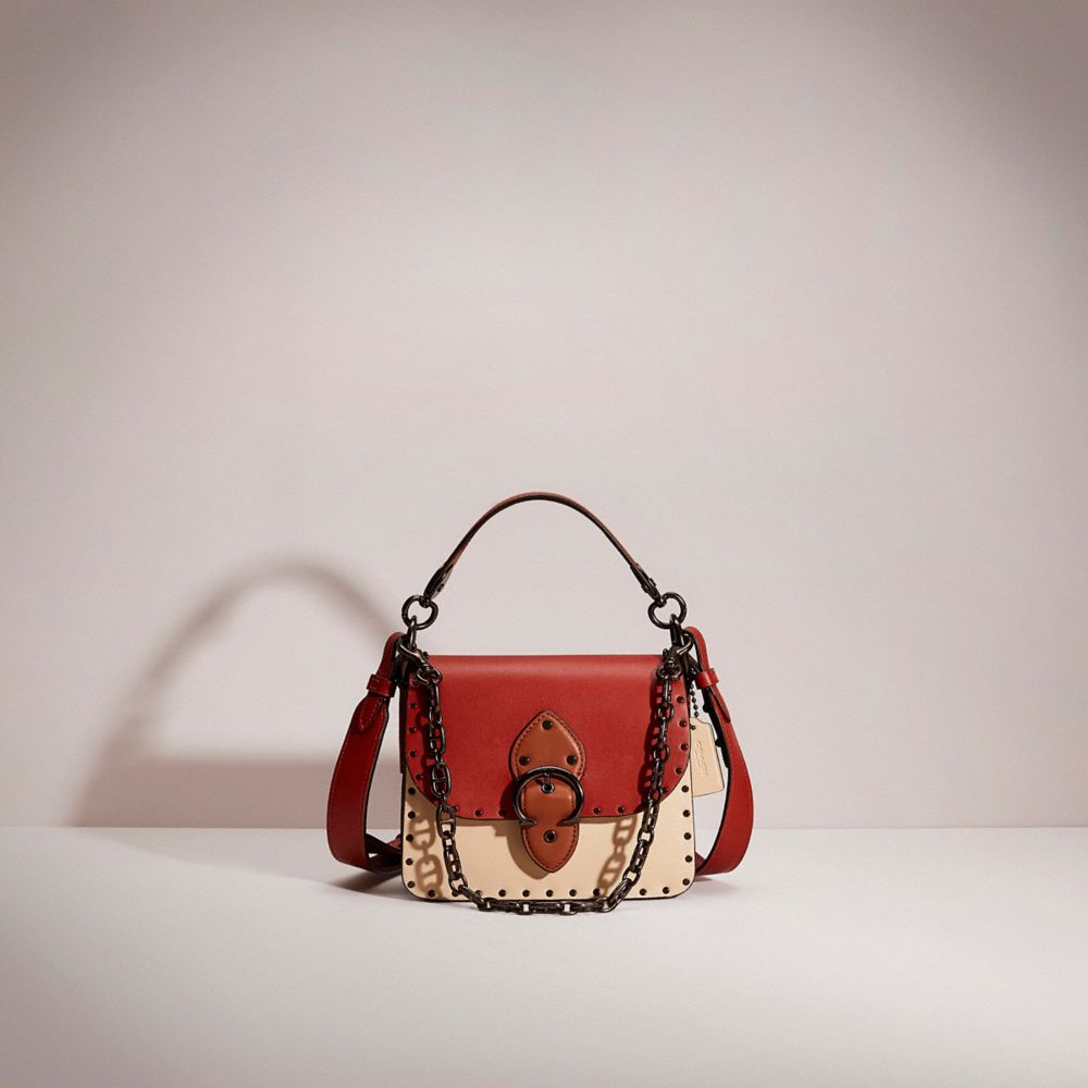 Coach Restored Beat Shoulder Bag 18 In Colorblock With Rivets In Pewter/red Sand Ivory Multi