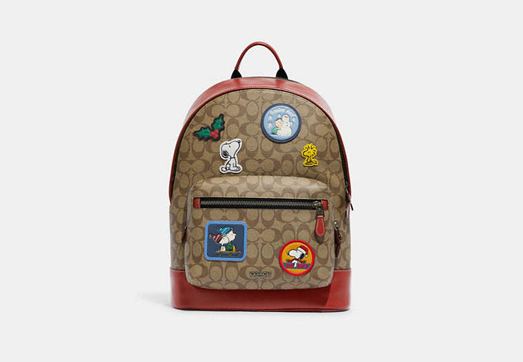 Coach X Peanuts West Backpack In Signature Canvas With Patches