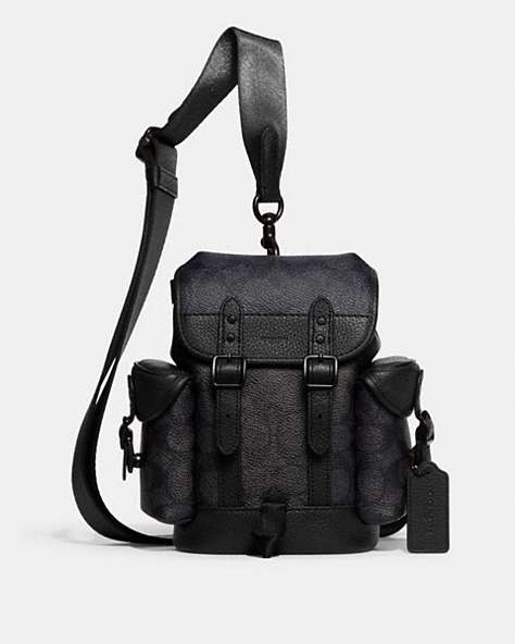 COACH®,HITCH BACKPACK 13 IN SIGNATURE CANVAS,Signature Coated Canvas,Mini,Charcoal,Front View