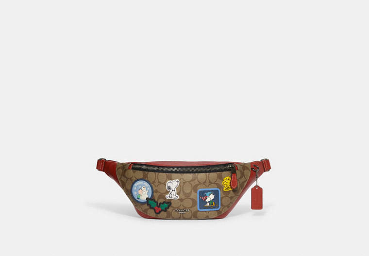 Coach X Peanuts Warren Belt Bag In Signature Canvas With Patches