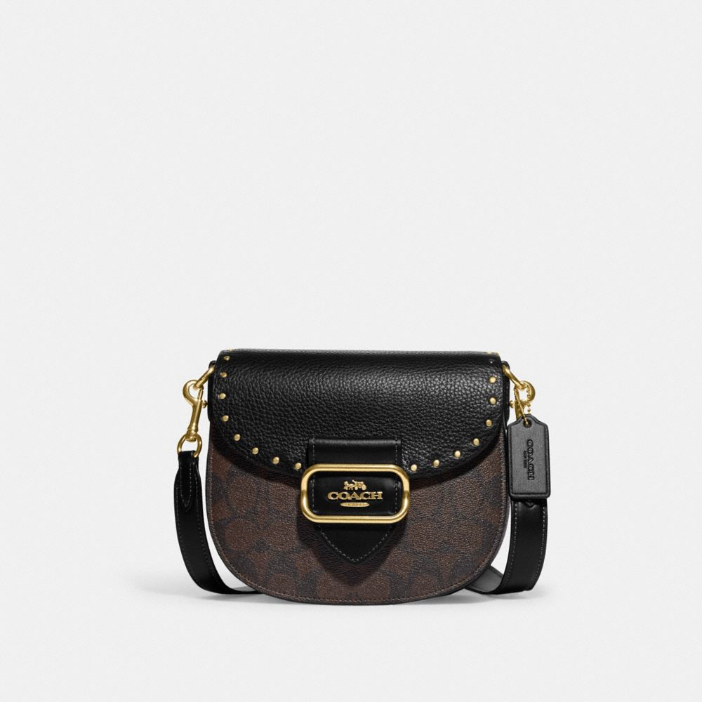 Morgan Saddle Bag In Colorblock Signature Canvas With Rivets