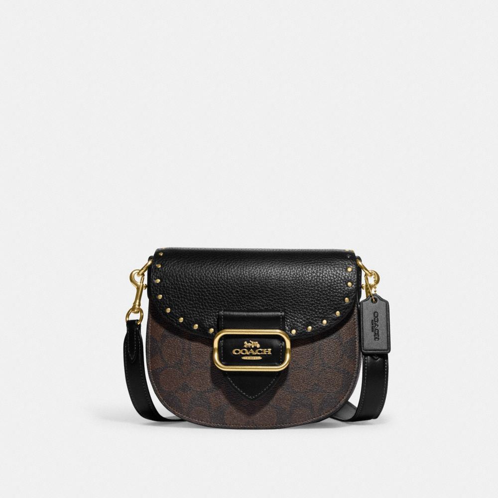COACH® Saddle Bag In Colorblock Signature Canvas With Rivets