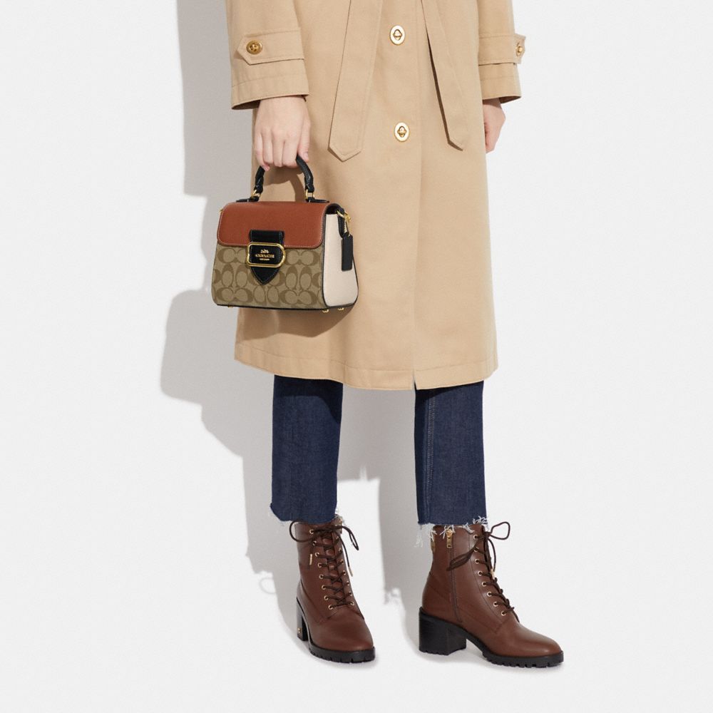 COACH® | Morgan Top Handle Satchel In Colorblock Signature Canvas
