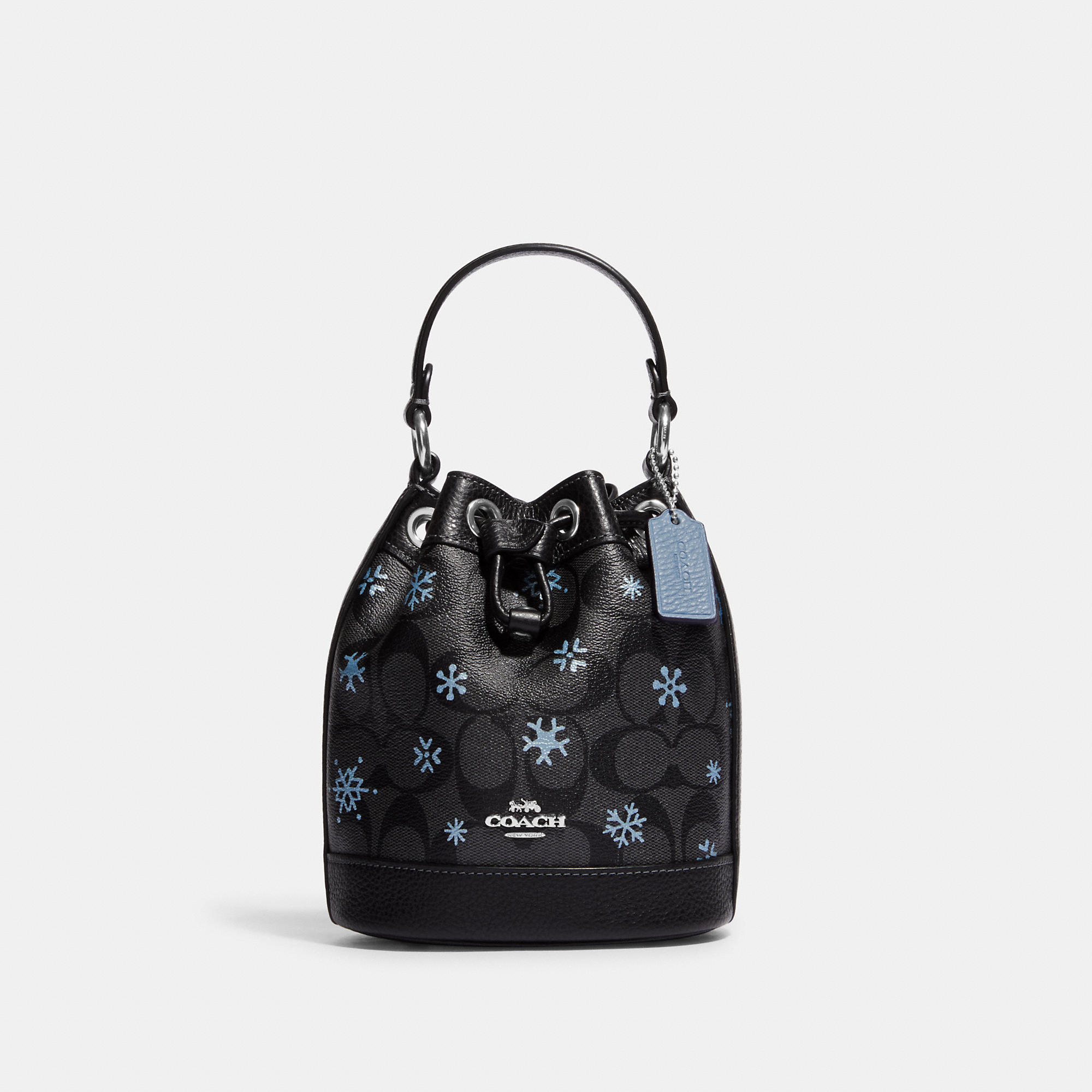 Coach Outlet Dempsey Drawstring Bucket Bag 15 In Signature Canvas With Snowflake Print - Multi
