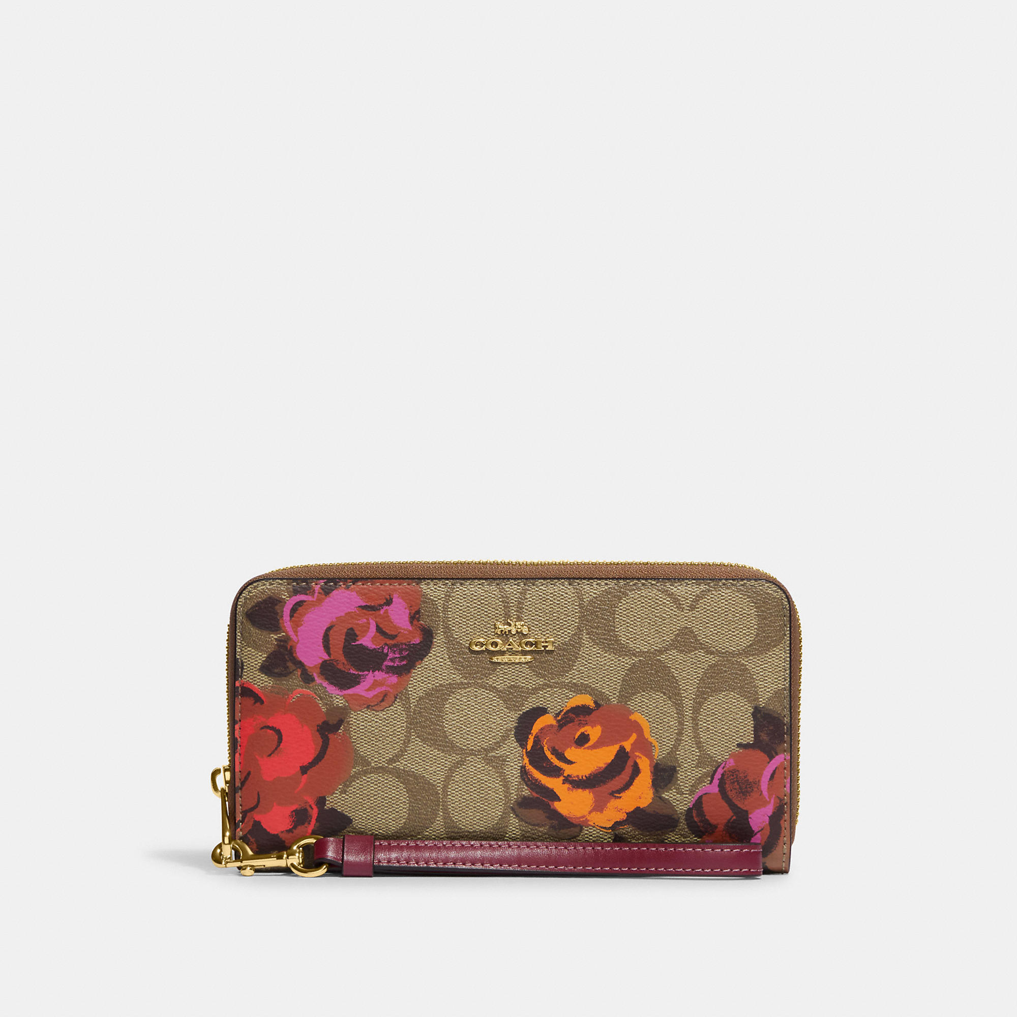 Coach Outlet Long Zip Around Wallet In Signature Canvas With Jumbo Floral Print - Beige