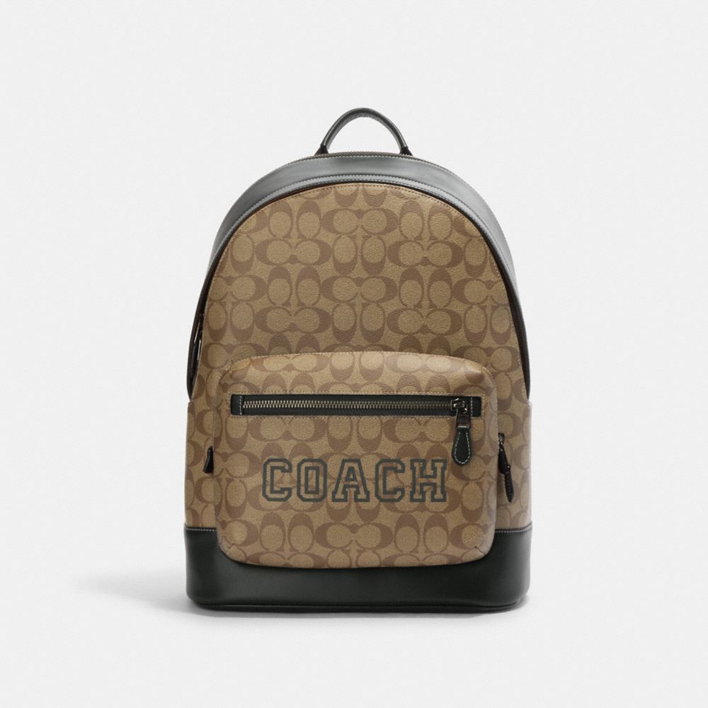 COACH® West Backpack In Signature Canvas With Varsity Motif